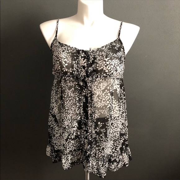 Express Floral Ruffle Sheer Button Down Tank Top L - Picture 1 of 8